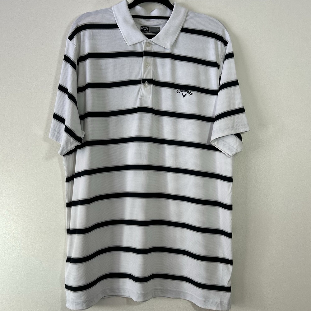 Callaway Polo Shirt Adult XLarge Black White Striped Golf Performance Mens